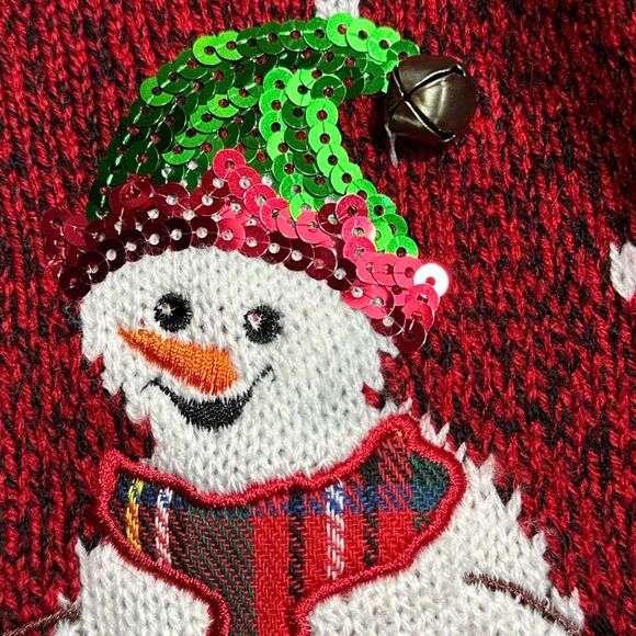 Karen Scott Snowman Trio Sweater Sz XL Red Marled Sequin Embellished Winter Size - Picture 11 of 14